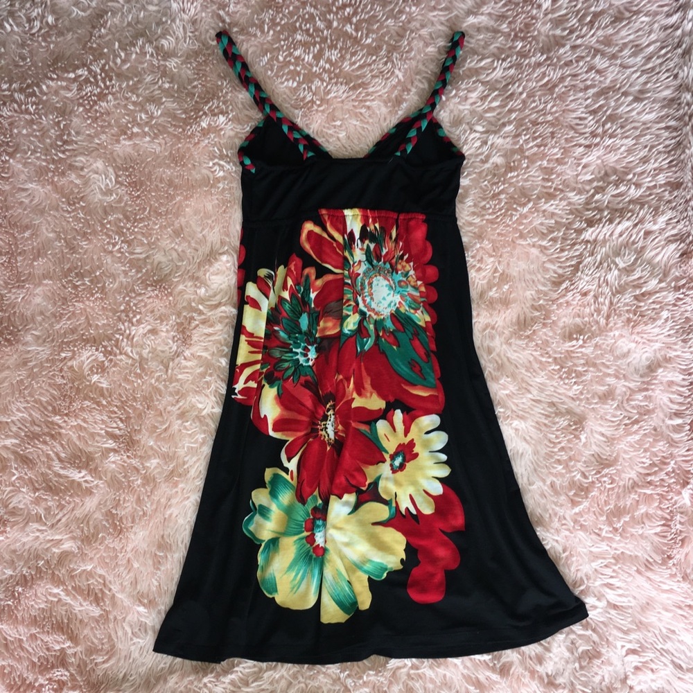 BLACK FLORAL SUNDRESS W/ BRAIDED TRIM & STRAPS · SIZE S - Picture 2 of 5